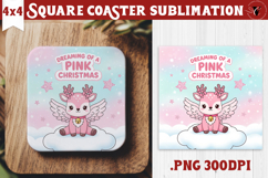 Cute Christmas Square Coasters | Kawaii Pink Xmas Product Image 1