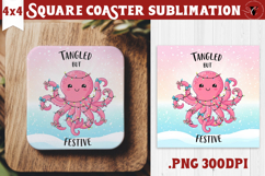 Cute Christmas Square Coasters | Kawaii Pink Xmas Product Image 1