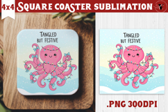 Cute Christmas Square Coasters | Kawaii Pink Xmas Product Image 1