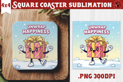 Cute Christmas Square Coasters | Kawaii Pink Xmas Product Image 1
