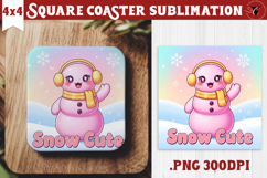 Cute Christmas Square Coasters | Kawaii Pink Xmas Product Image 1