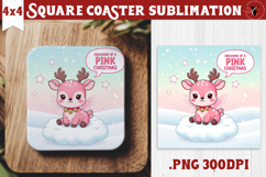 Cute Christmas Square Coasters | Kawaii Pink Xmas Product Image 1