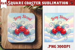 Cute Christmas Square Coasters | Kawaii Pink Xmas Product Image 1