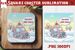 Cute Christmas Square Coasters | Kawaii Pink Xmas Product Image 1