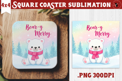 Cute Christmas Square Coasters | Kawaii Pink Xmas Product Image 1