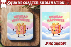 Cute Christmas Square Coasters | Kawaii Pink Xmas Product Image 1