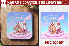 Cute Christmas Square Coasters | Kawaii Pink Xmas Product Image 1