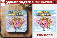 Cute Christmas Square Coasters | Kawaii Pink Xmas Product Image 1