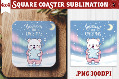Cute Christmas Square Coasters | Kawaii Pink Xmas Product Image 1