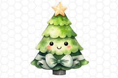 Kawaii Christmas Tree Clipart Watercolor Sublimation