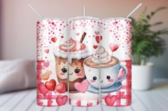 Watercolor Kawaii Coffee Cup, Valentine&#039;s Tumbler Wrap PNG Product Image 1