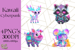 Cyberpunk Animals PNG Clipart, Kawaii Futuristic Animals Product Image 1