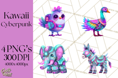 Cyberpunk Animals PNG Clipart, Kawaii Futuristic Animals Product Image 1