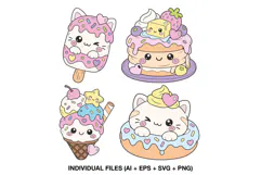 Kawaii dessert clipart collection with four cute pastel characters