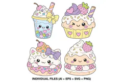 Kawaii dessert clipart collection with four cute pastel characters