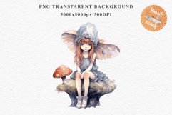 Kawaii Fairy Girl Clipart Watercolor Cute Pixie Mushroom PNG stickers  Transparent Print junk journal collage scrapbooking designs sublimation printable files watercolor Kawaii Fairy Girl Clipart Anime Cute Pixie illustration paper craft, fantasy creature