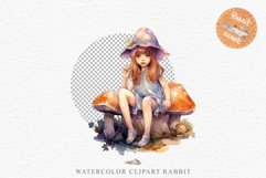 Kawaii Fairy Girl Clipart Watercolor Cute Pixie Mushroom PNG stickers  Transparent Print junk journal collage scrapbooking designs sublimation printable files watercolor Kawaii Fairy Girl Clipart Anime Cute Pixie illustration paper craft, fantasy creature