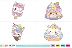 Kawaii dessert characters with playful coordinated pastel styling