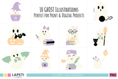 Kawaii ghost PNG pack with soft pastel colors for crafts
