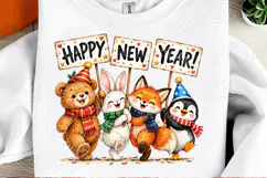 Kawaii Happy New Year Animals PNG Product Image 2