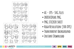 kawaii kitten outline clipart set for kids crafts