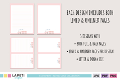 kids stationery pages with lined and unlined layouts