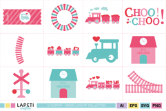 Kawaii Valentine train illustrations for DIY projects