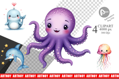Kawaii Ocean Buddies Clipart Product Image 1