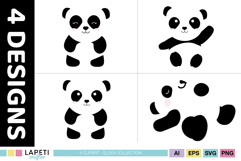 Cute panda PNG illustrations for nursery decor, stickers and printable crafts