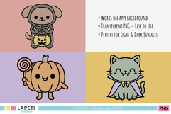 Pumpkin and cat in soft Halloween colors, kawaii clipart perfect for planners and scrapbooking.