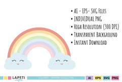 Adorable pastel rainbow cliparts in soft colors for baby decor and digital design.