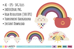 Kids birthday party rainbow clipart collection