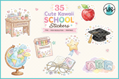 Kawaii School Journal Scrapbook Stickers PNG Printable Product Image 4