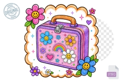 Kawaii School Lunchbox Clipart PNG with Floral Accents Product Image 1