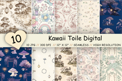Kawaii Toile Digital Paper Pack, Seamless Cute Japanese Pattern Bundle, Printable Scrapbook Paper, Whimsical Floral Design Bundle