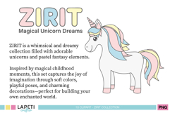 Kawaii unicorn graphics for planners and digital scrapbooking