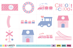 romantic choo choo illustrations in soft pastel colors