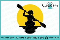 Kayak Logo SVG, Kayak Sun Silhouette, Woman Kayak Vector SVG Product Image 1