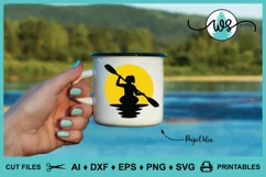 Kayak Logo SVG, Kayak Sun Silhouette, Woman Kayak Vector SVG Product Image 4