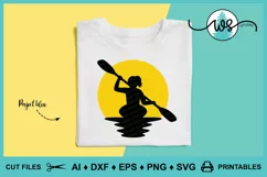 Kayak Logo SVG, Kayak Sun Silhouette, Woman Kayak Vector SVG Product Image 5