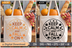 Keep Calm and Fall On SVG File | Fall Round Sign SVG Product Image 4