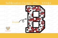 Stitched floral alphabet PNG set featuring bold varsity-style letters A through Z with red, black, and white flower patterns, stitched outlines, transparent background, 300 DPI sublimation design for personalized crafts and monograms.