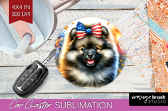 Keeshond Dog Car Coaster Patriotic Dog Coaster PNG Product Image 1
