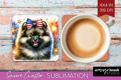 Keeshond Dog Square Coaster Patriotic Dog Coaster PNG Product Image 1