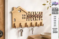 3D Wooden Wall Key Holder Hanger Laser Cut | Home Decor SVG Product Image 1