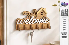3D Wooden Wall Key Holder Hanger Laser Cut | Home Decor SVG Product Image 1