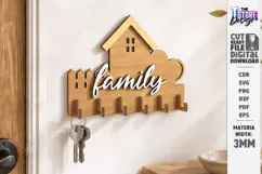 3D Wooden Wall Key Holder Hanger Laser Cut | Home Decor SVG Product Image 1