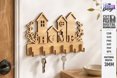 3D Wooden Wall Key Holder Hanger Laser Cut | Home Decor SVG Product Image 1
