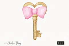 Pink Watercolor Key - Tooth Fairy PNG Product Image 1