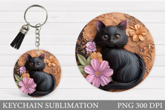 Cute Cat Keychain Sublimation. Cat Flowers Keychain Design Product Image 1